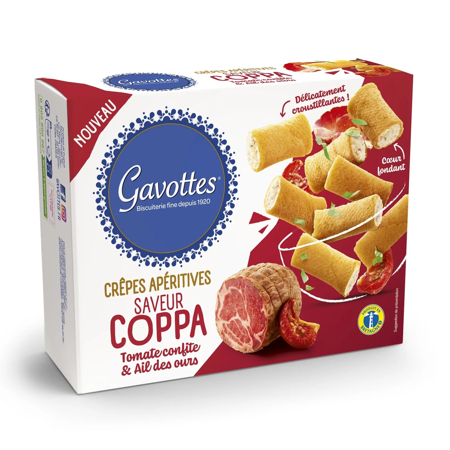 Gavottes with coppa, tomato confit and garlic flavour 80g