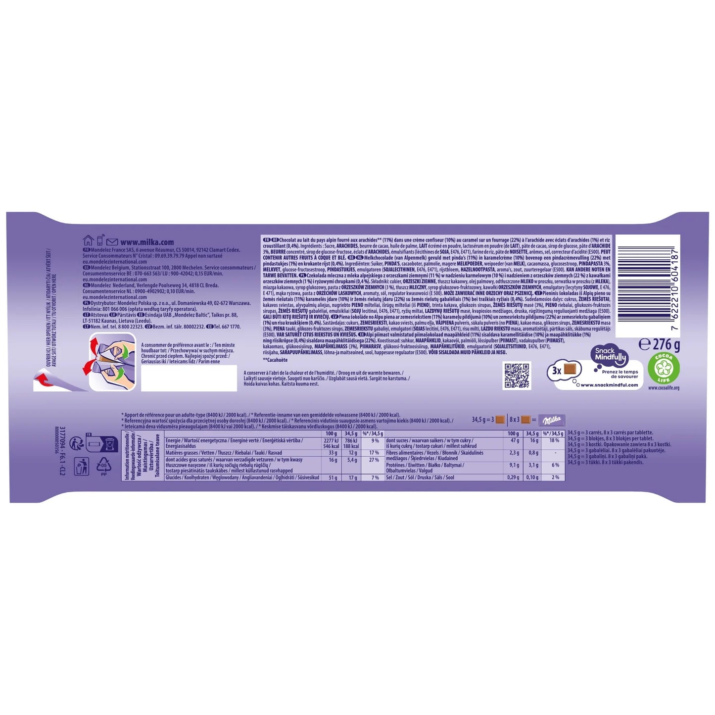 MILKA Milk Chocolate Bar with Peanuts and Caramel 276g