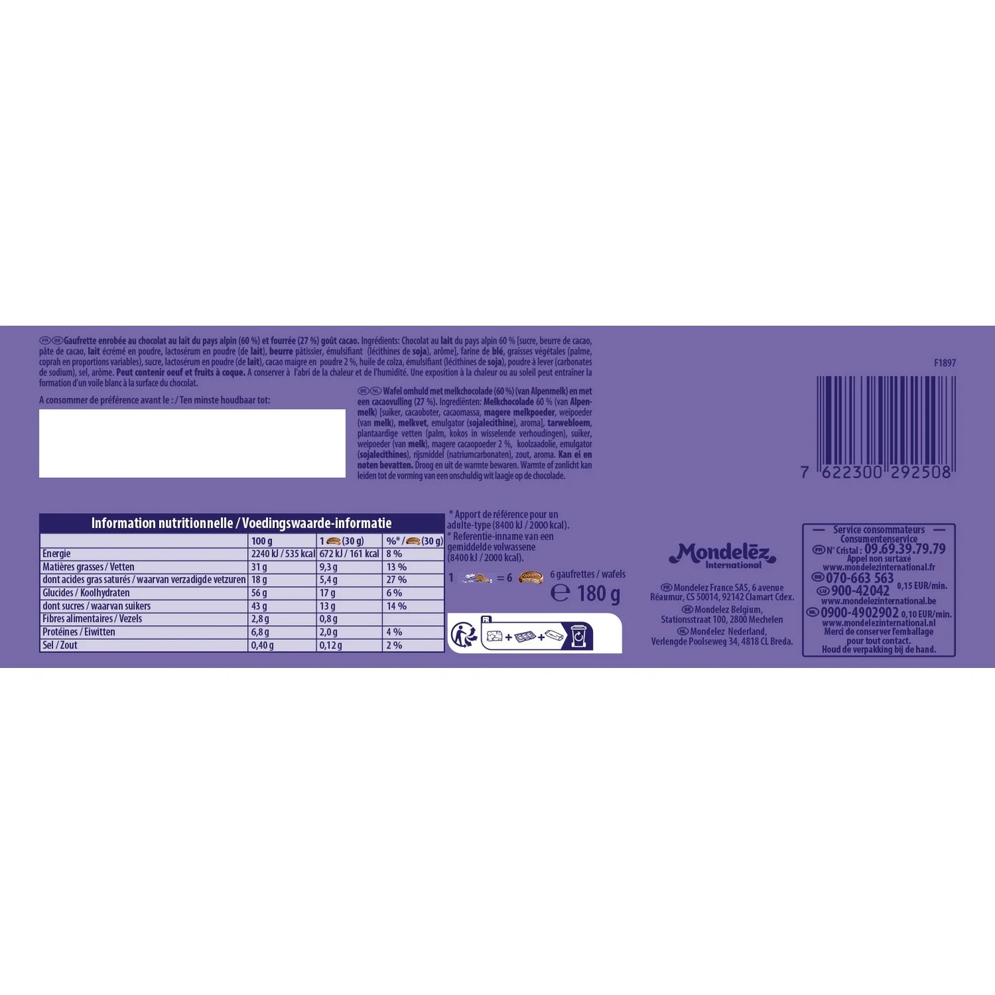 MILKA supreme milk chocolate-coated wafer cookies 180g